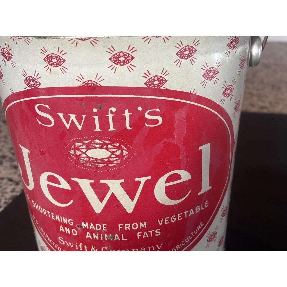 Vtg Swift's Jewel Shortening Bucket Pail Tin Can 8.25